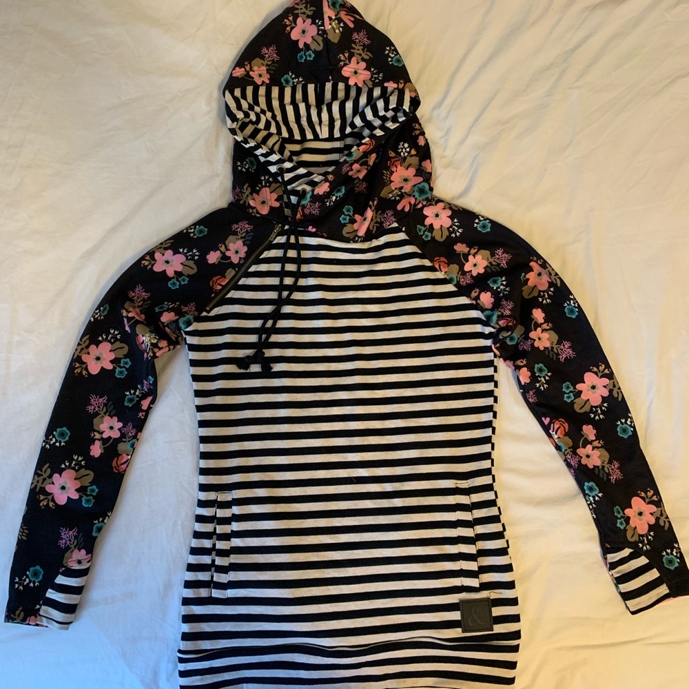 & Stripes and Floral Hoodie